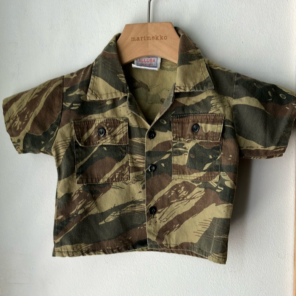 Vintage 80s Camo Print Brown and Green Button Down Shirt 18 mos.